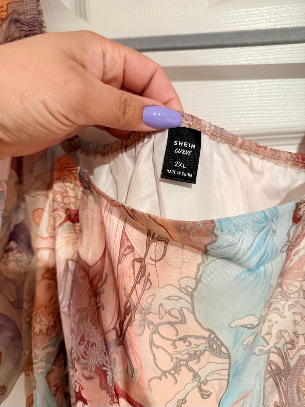 SHEIN Cream Pastel Floral Puff Sleeve Mini Dress - Picture 2 of 5